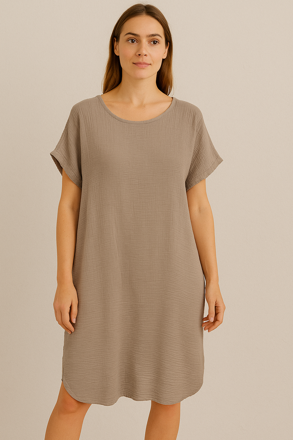 CHEESECLOTH 100% COTTON DRESS: Taupe