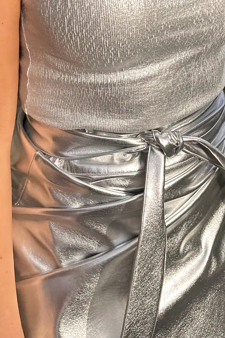 Silver Vegan Leather Jaspre Skirt