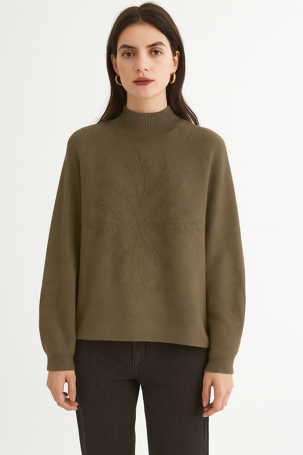 KNITTED JUMPER WITH DECORATIVE DESIGN ON FRONT AND SLEEVES: Brown
