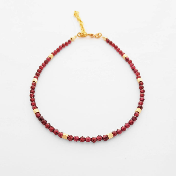 Garnet Gemstone Boho Beaded Anklet: 8 - 10 inches