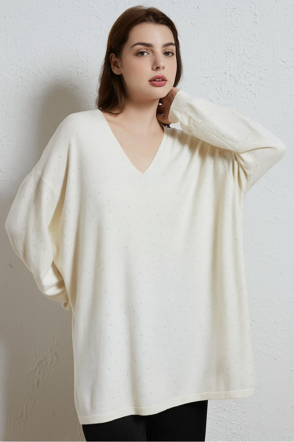 SOFT KNIT V NECK JUMPER WITH CRYSTALS Navy