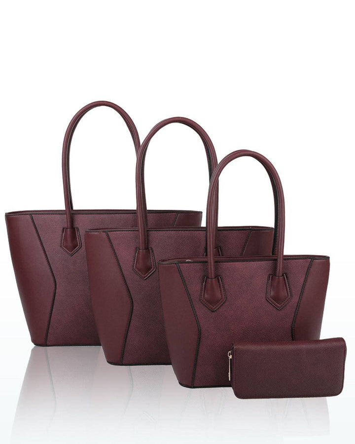 PU Leather Handbag Large Tote Burgundy