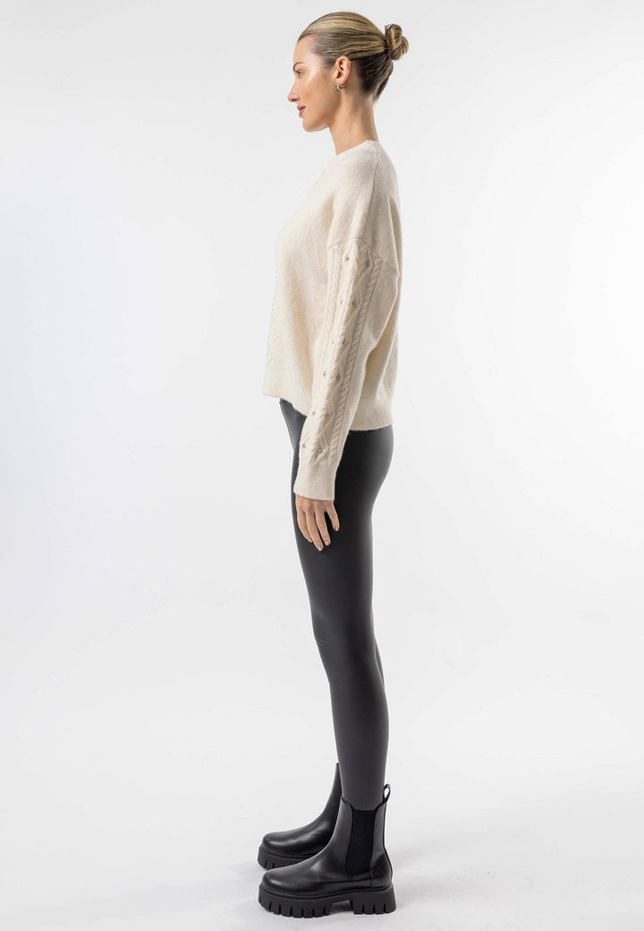 Cable Knit Gem Detail White Jumper: White