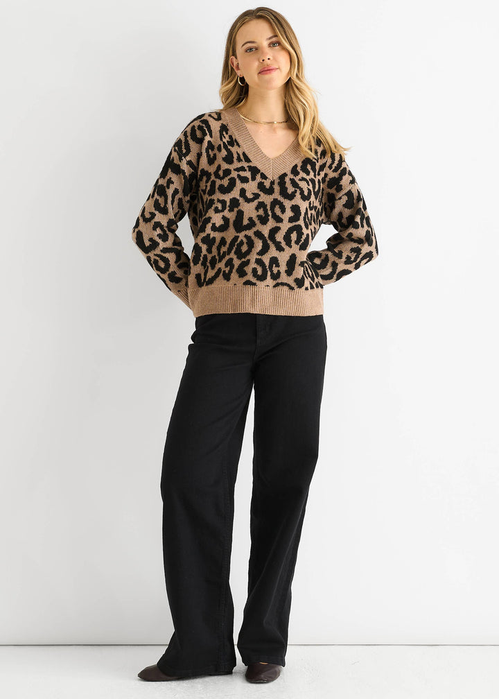 Camel Animal V Neck Short Knit Jumper