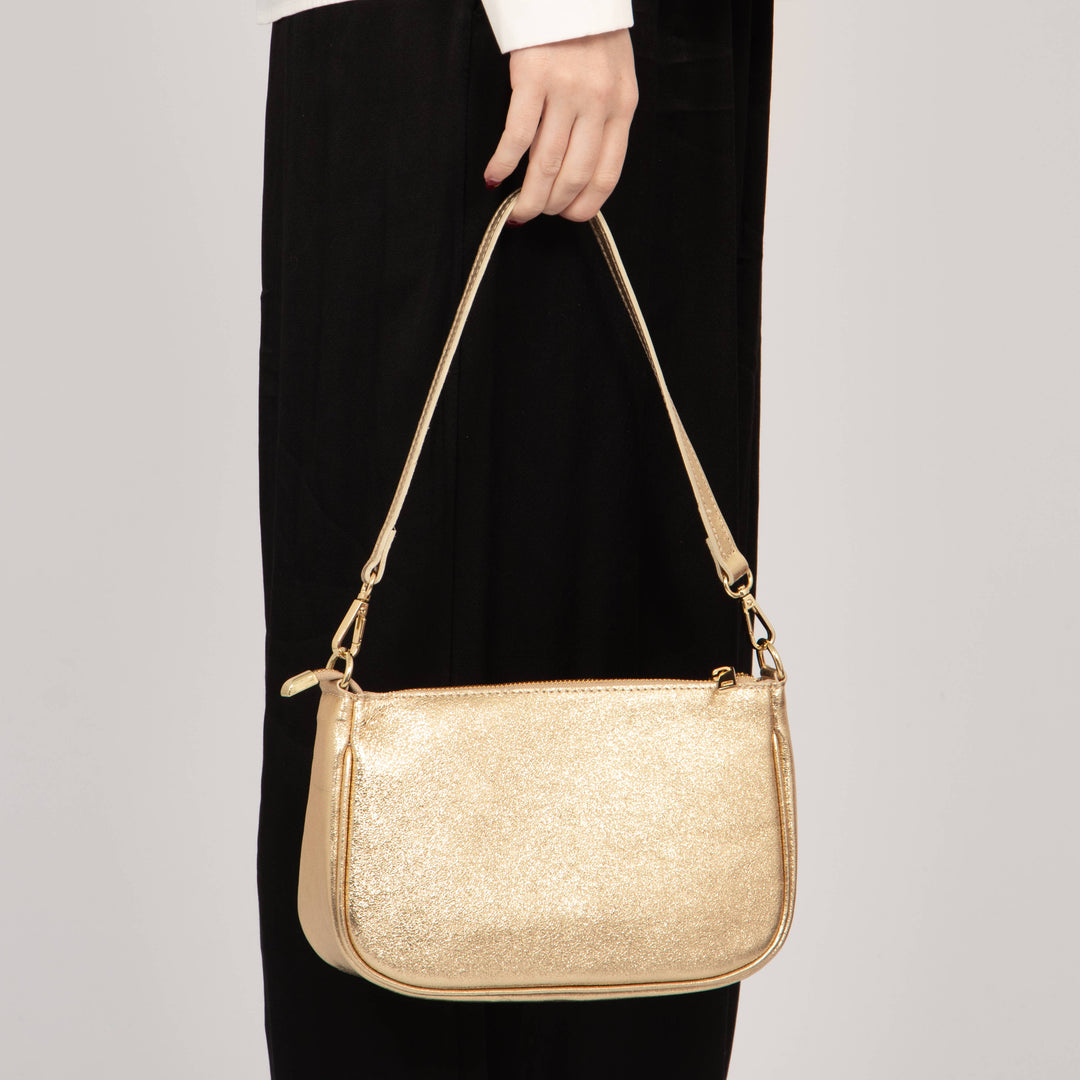 Chloe - Italian Leather Baguette Bag - Gold  Metallic