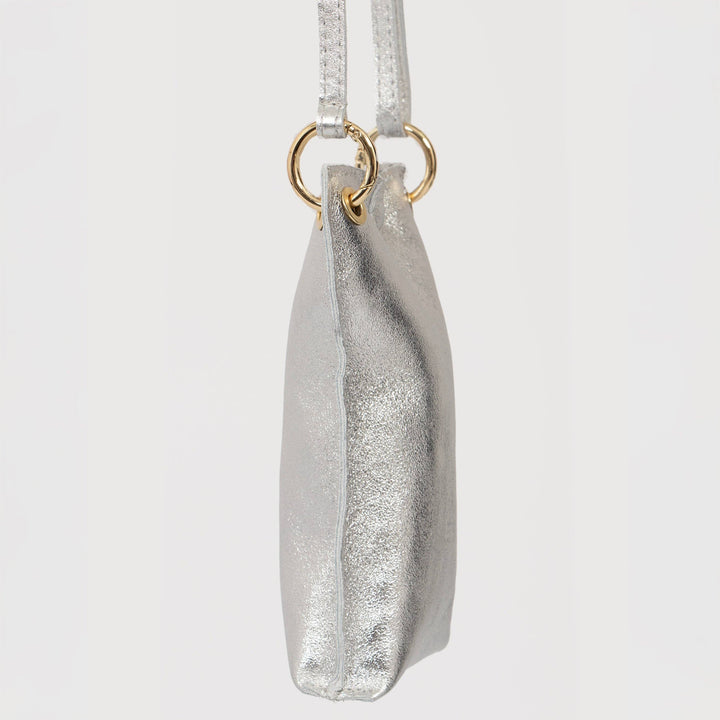 Nova - Italian Leather Phone Pouch - Silver Metallic