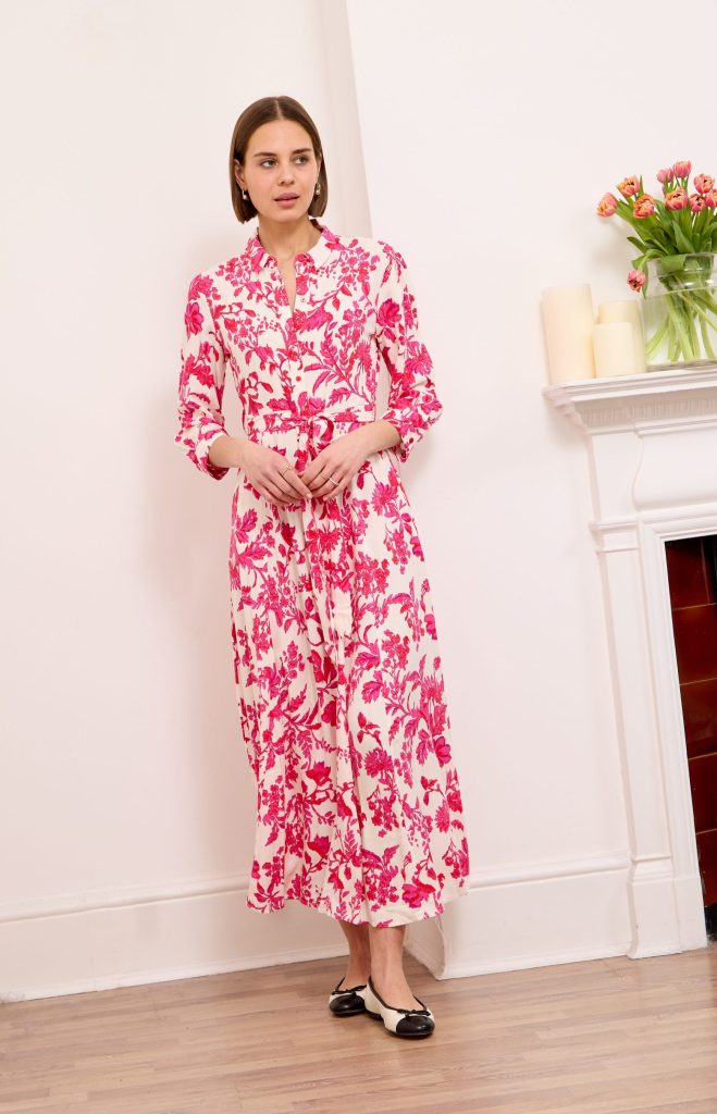 Daphne -Shirt Dress Hibiscus In Pink