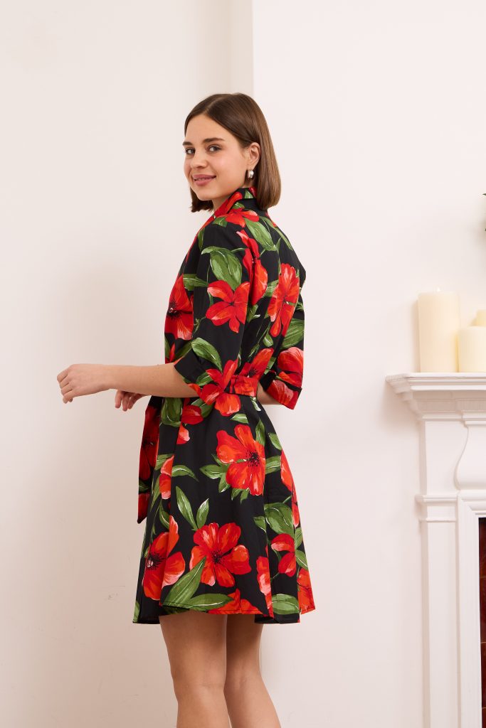 Paige – Cotton Shirt Mini Dress Poppy In Black And Red