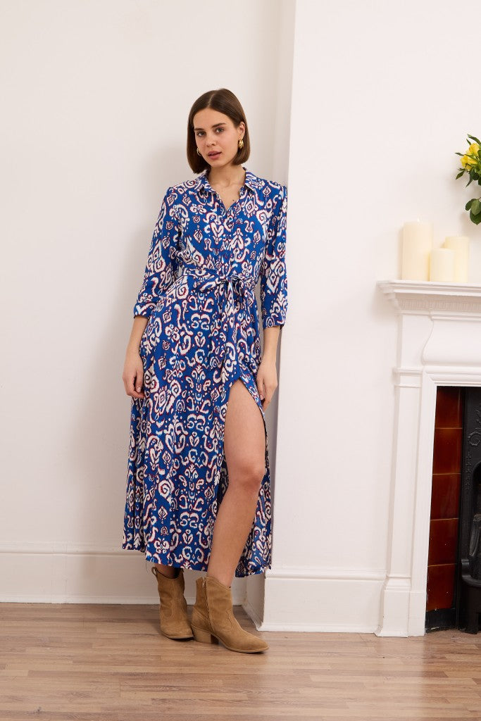 Daphne Shirt Dress -Swirl in blue and pink