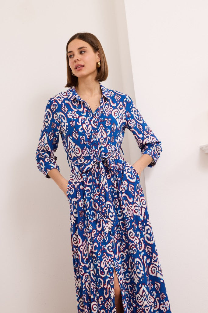 Daphne Shirt Dress -Swirl in blue and pink