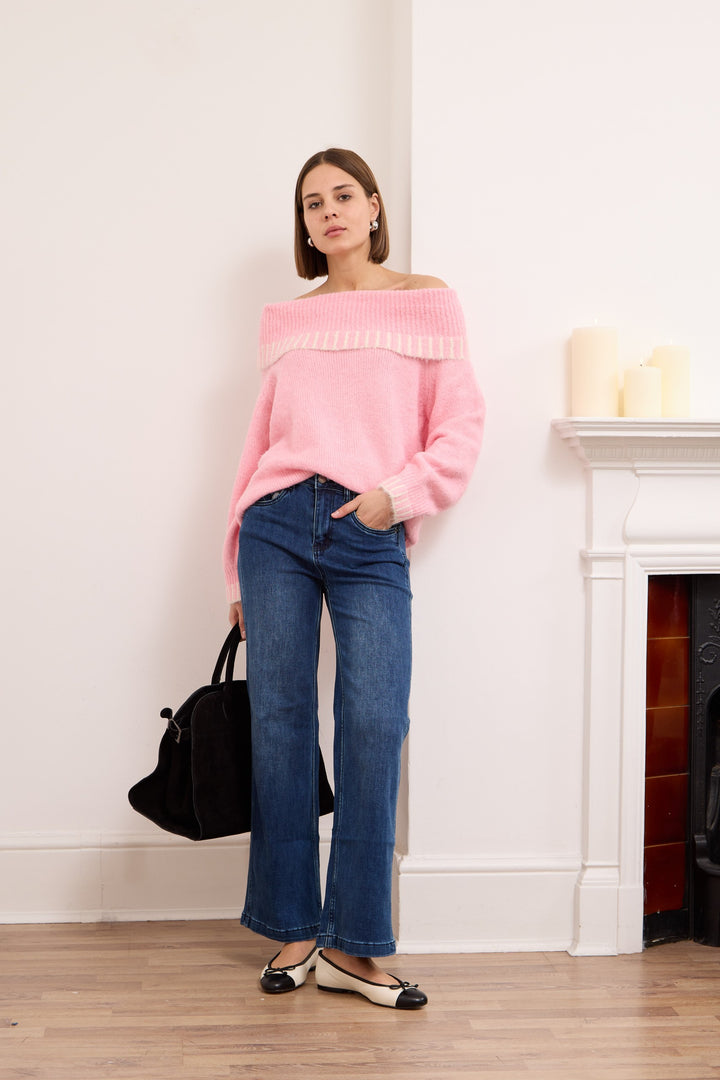 Ivanna-  shoulder sweater in pink