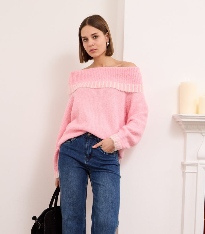 Ivanna-  shoulder sweater in pink