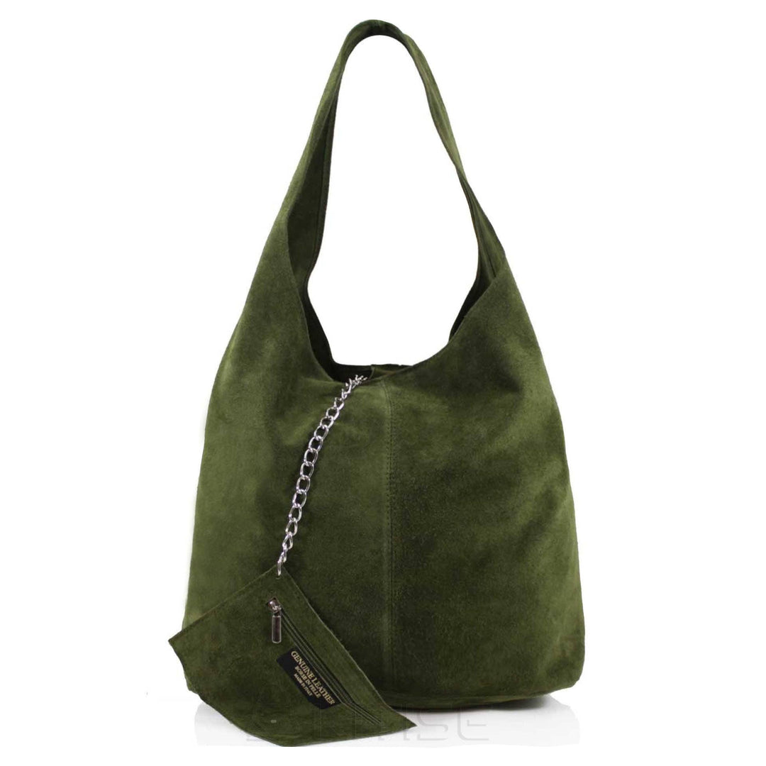 Genuine Italian Suede Large Tote Bag with Purse Black