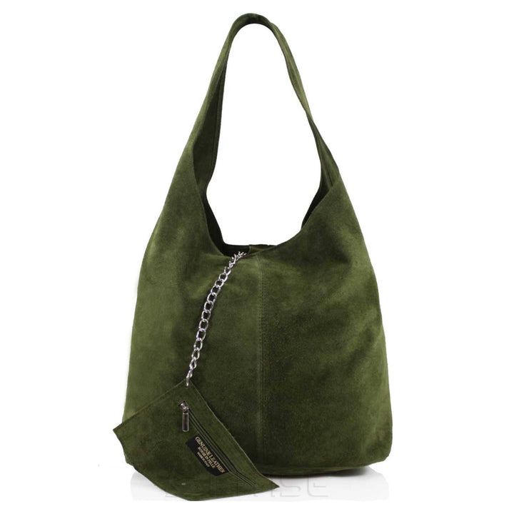Genuine Italian Suede Large Tote Bag with Purse Black
