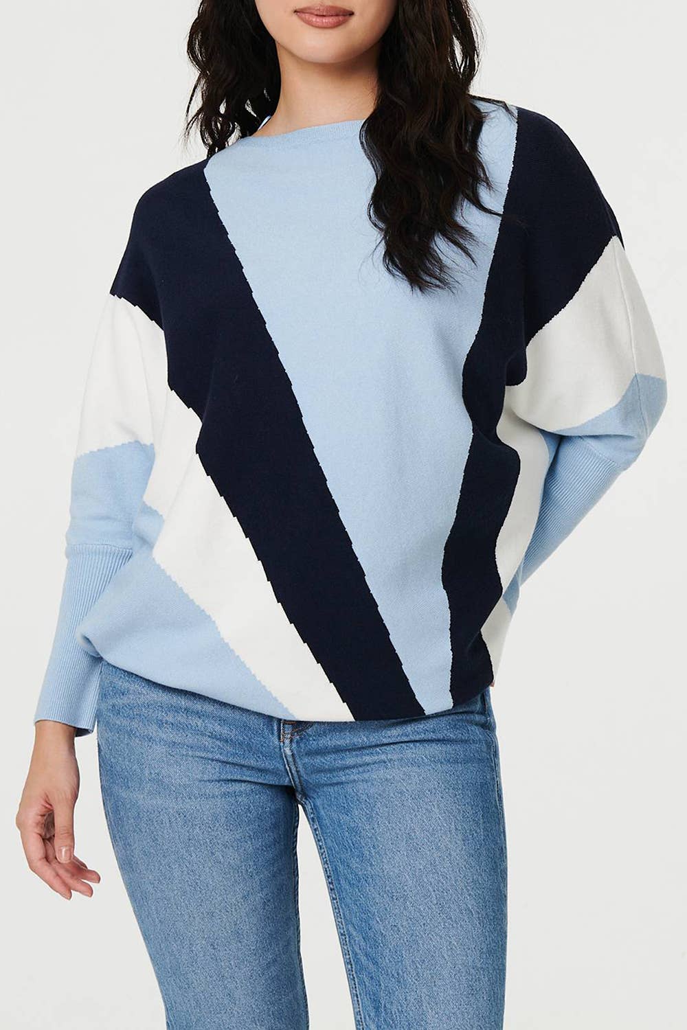 Colour Block Batwing Sleeve Jumper
: Blue