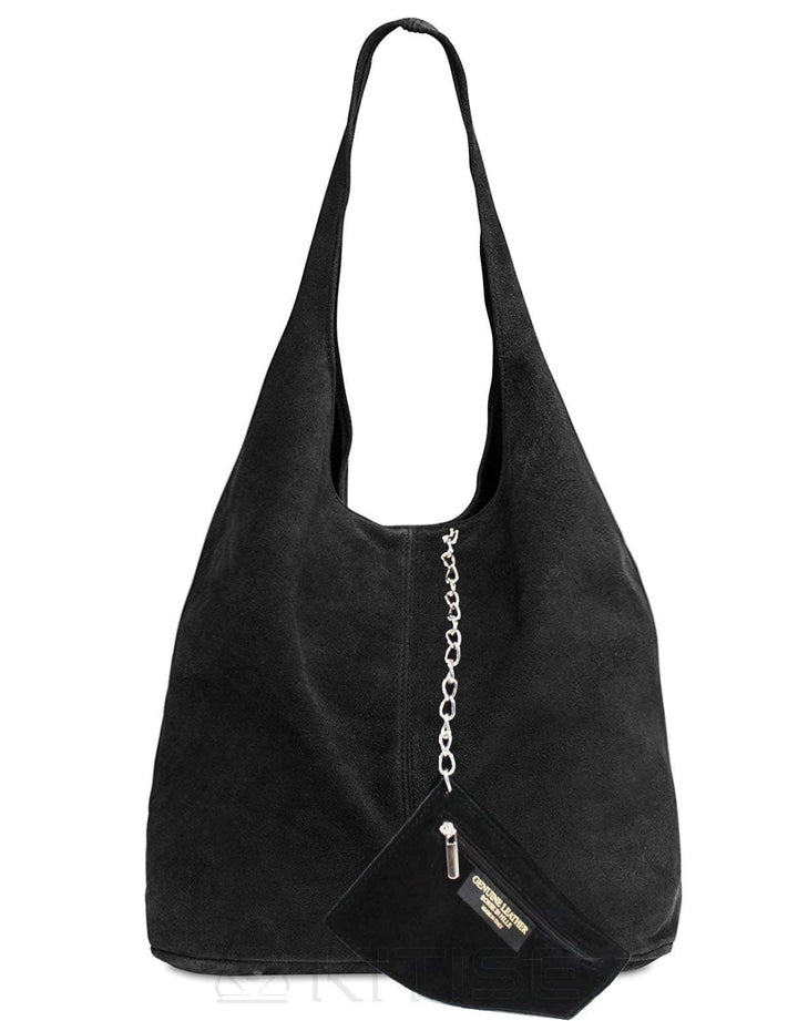 Genuine Italian Suede Large Tote Bag with Purse Dark Green