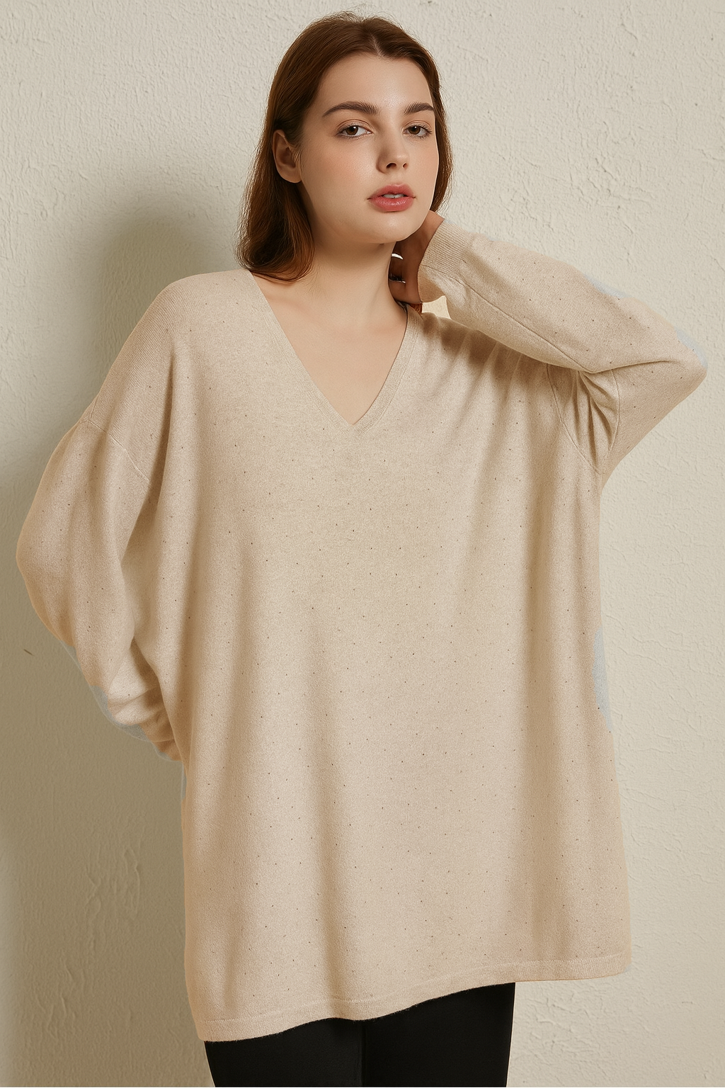 SOFT KNIT V NECK JUMPER WITH CRYSTALS White
