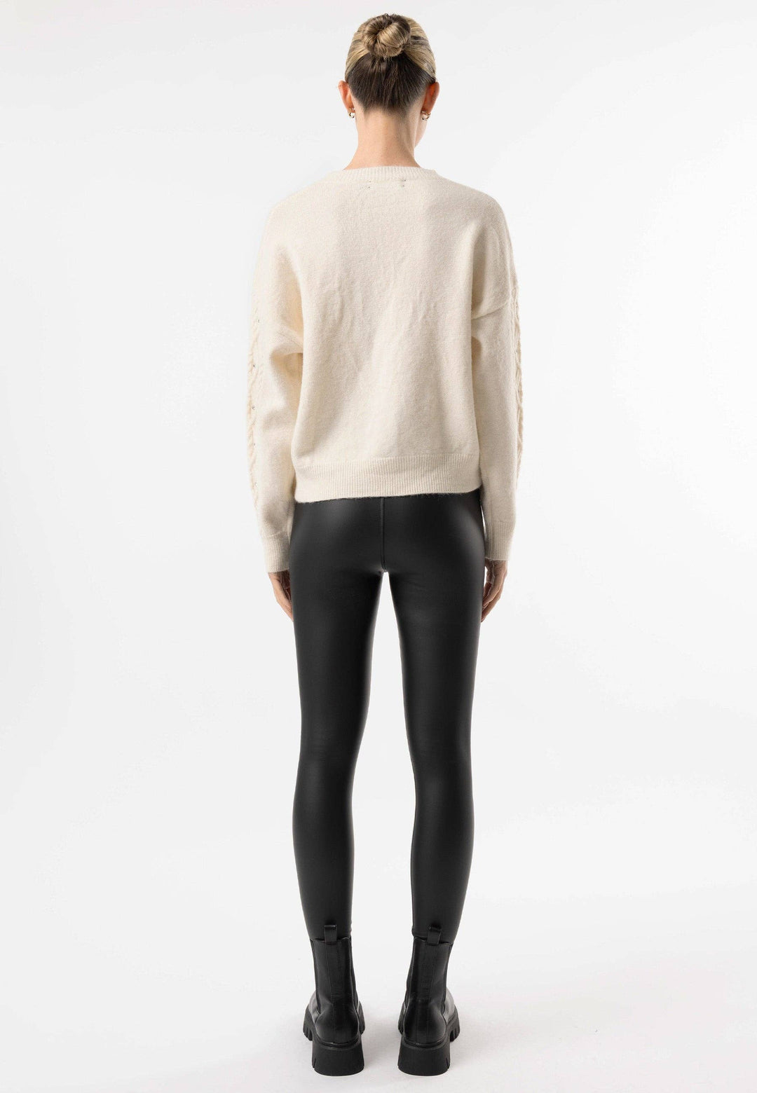 Cable Knit Gem Detail White Jumper: White