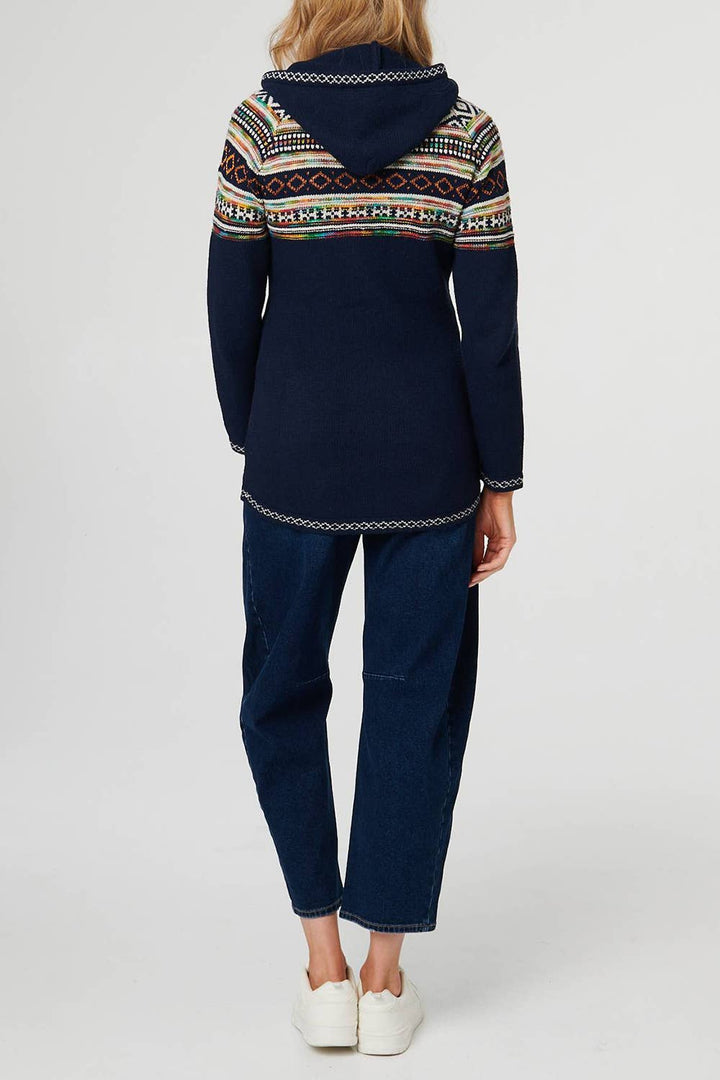 Aztec Print Zip Front Hooded Jumper
: MULTI NAVY