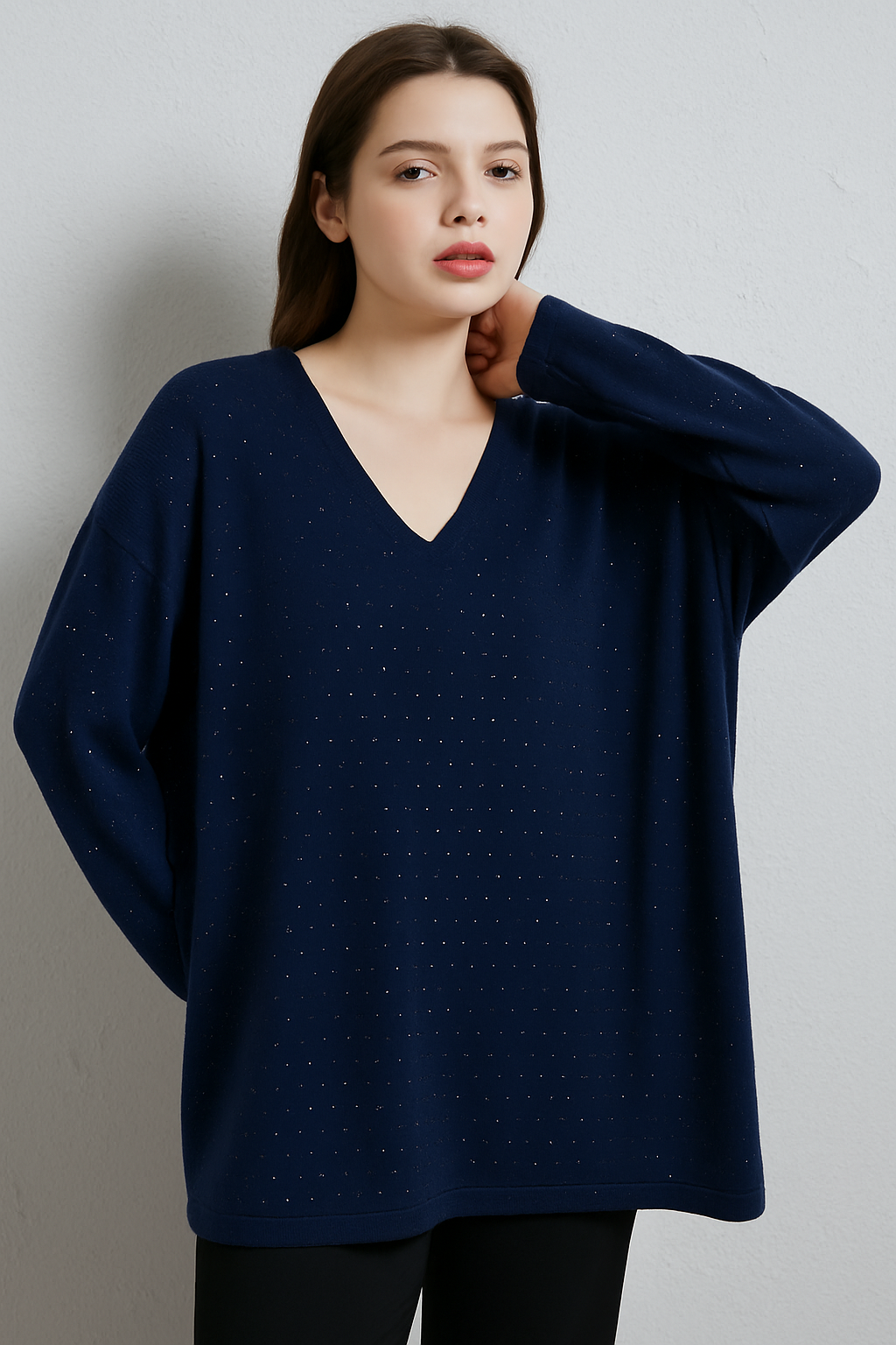 SOFT KNIT V NECK JUMPER WITH CRYSTALS White