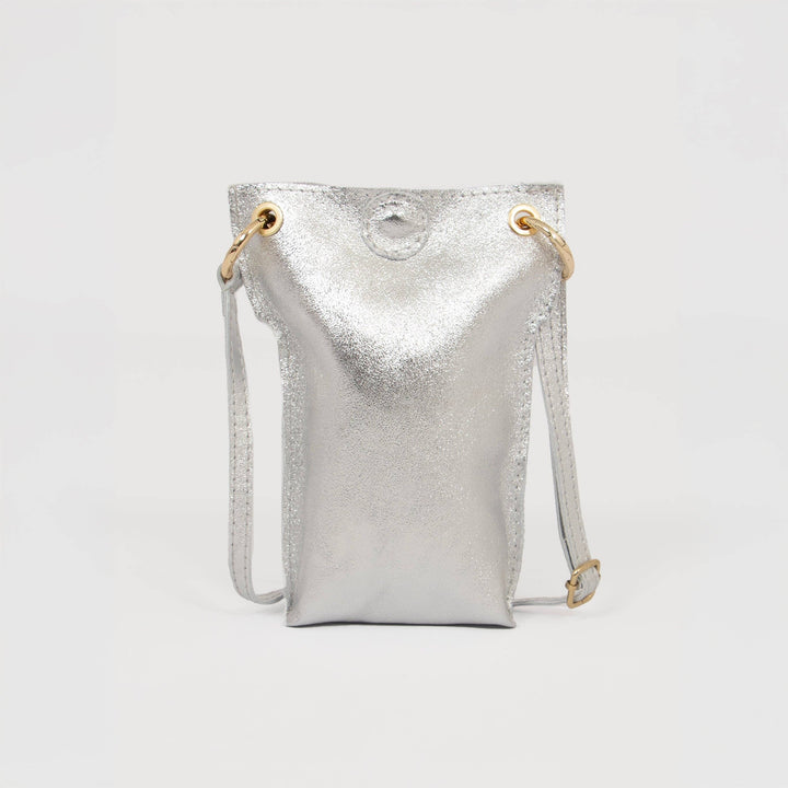 Nova - Italian Leather Phone Pouch - Silver Metallic