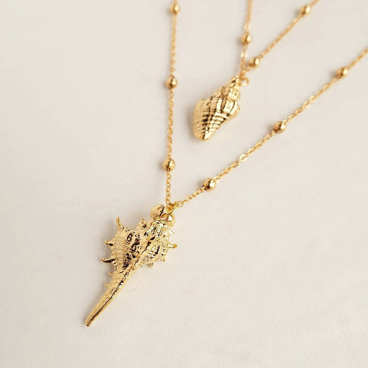 Gold Seashell Shell  Boho Statement Necklace