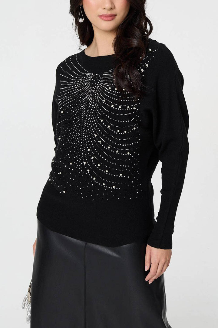 Sparkle Front Batwing Sleeve Jumper
: Black
