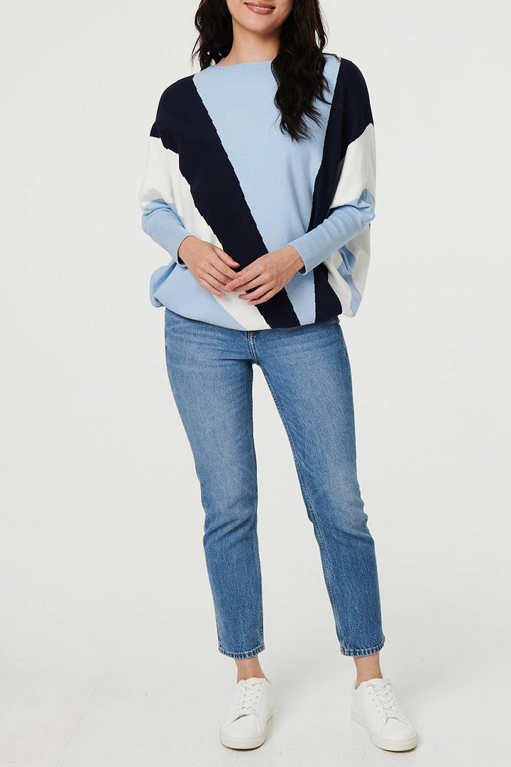 Colour Block Batwing Sleeve Jumper
: Blue