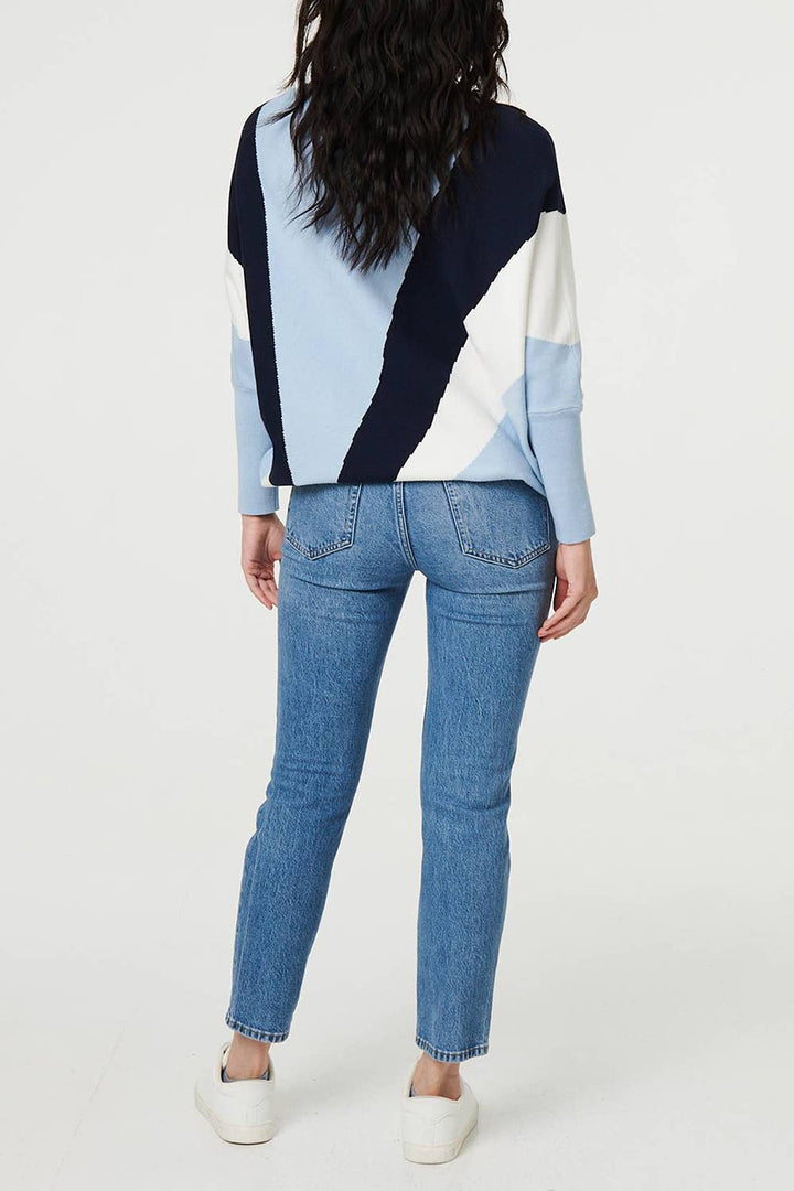 Colour Block Batwing Sleeve Jumper
: Blue