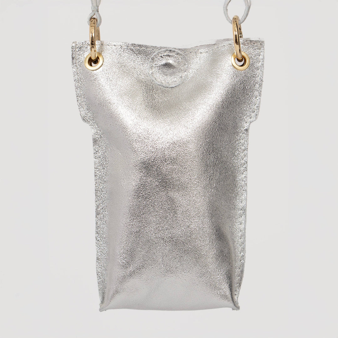 Nova - Italian Leather Phone Pouch - Silver Metallic