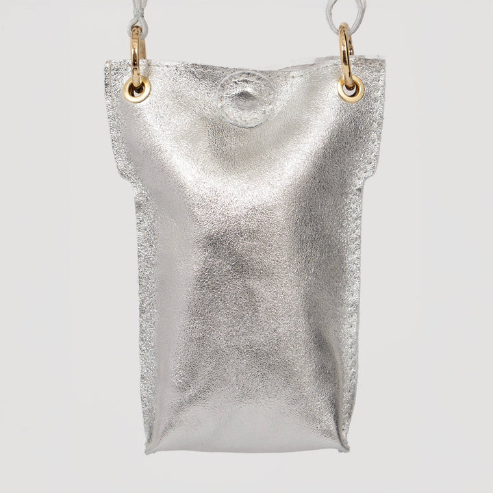 Nova - Italian Leather Phone Pouch - Silver Metallic