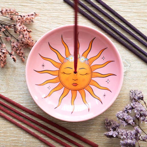 The Sun Celestial Pink Ceramic Incense Holder Plate