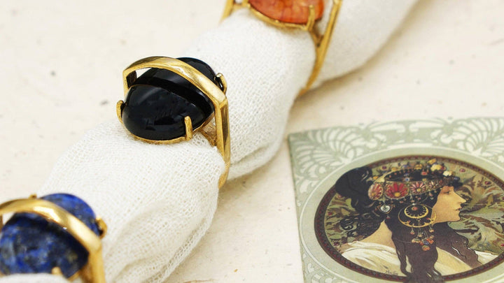 Bold Onyx Stone Ring – Adjustable Gold-Coloured Bronze Band
