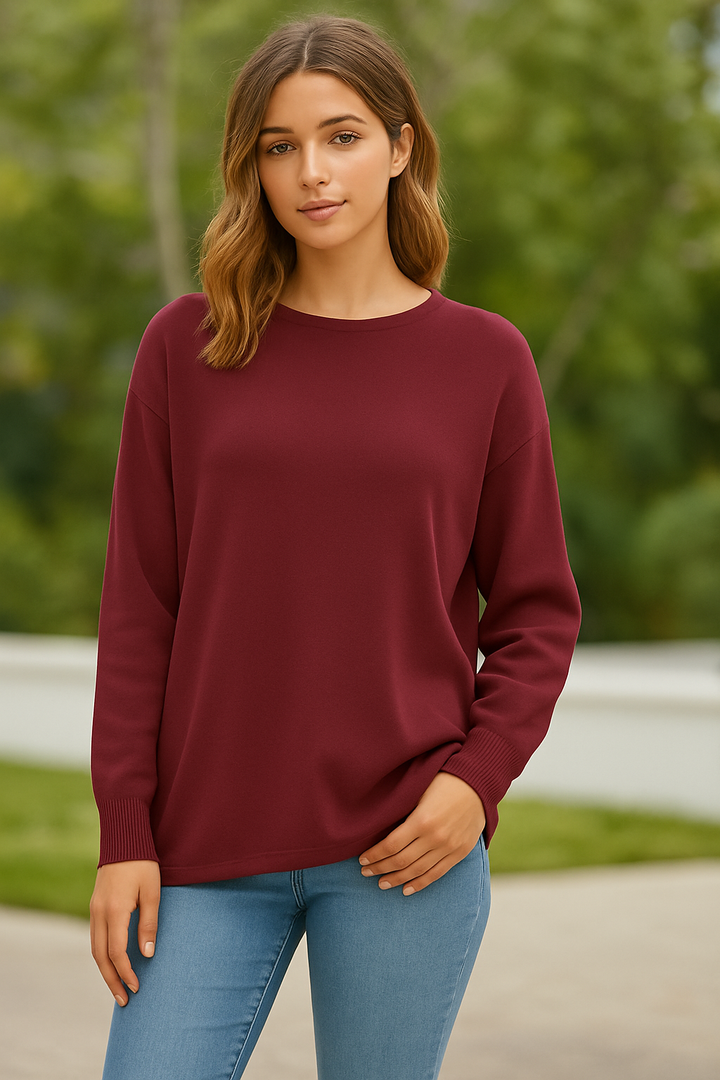 SOFT KNIT BASIC JUMPER WITH BUTTONS ALONG THE CENTRE BACK: Burgundy