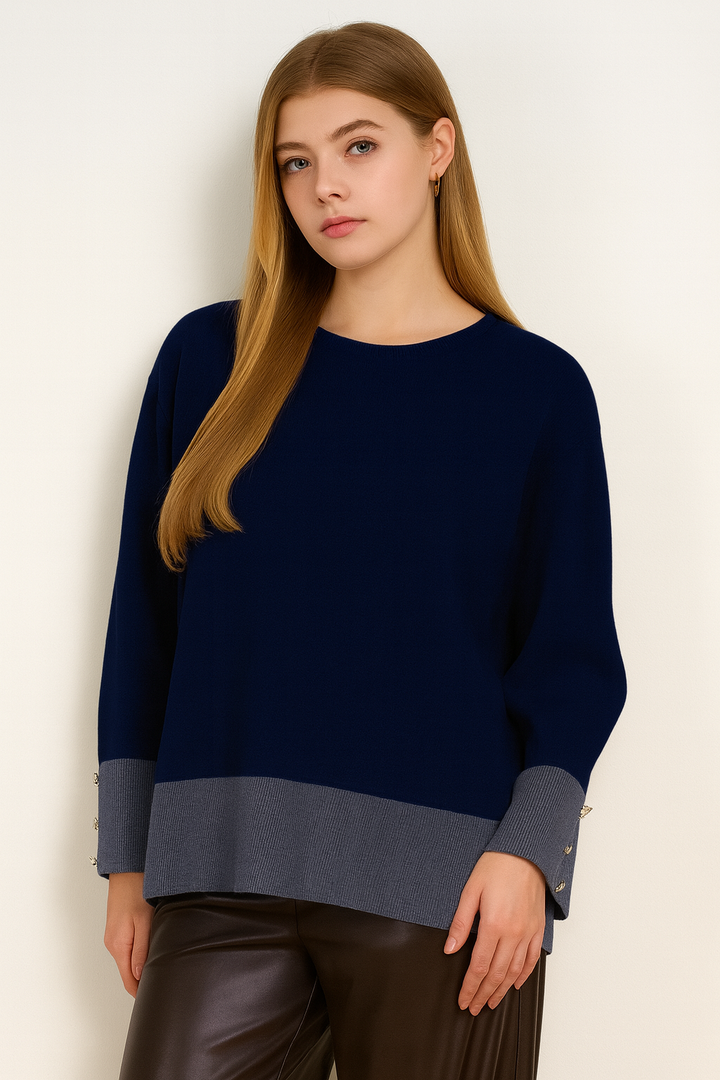 SOFT KNIT JUMPER WITH DECORATIVE BUTTONS ON SLEEVES Navy Blue