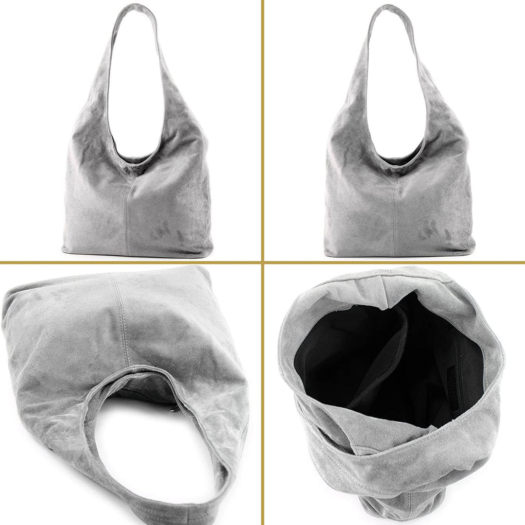 Genuine Italian Suede Large Tote Bag with Purse Black