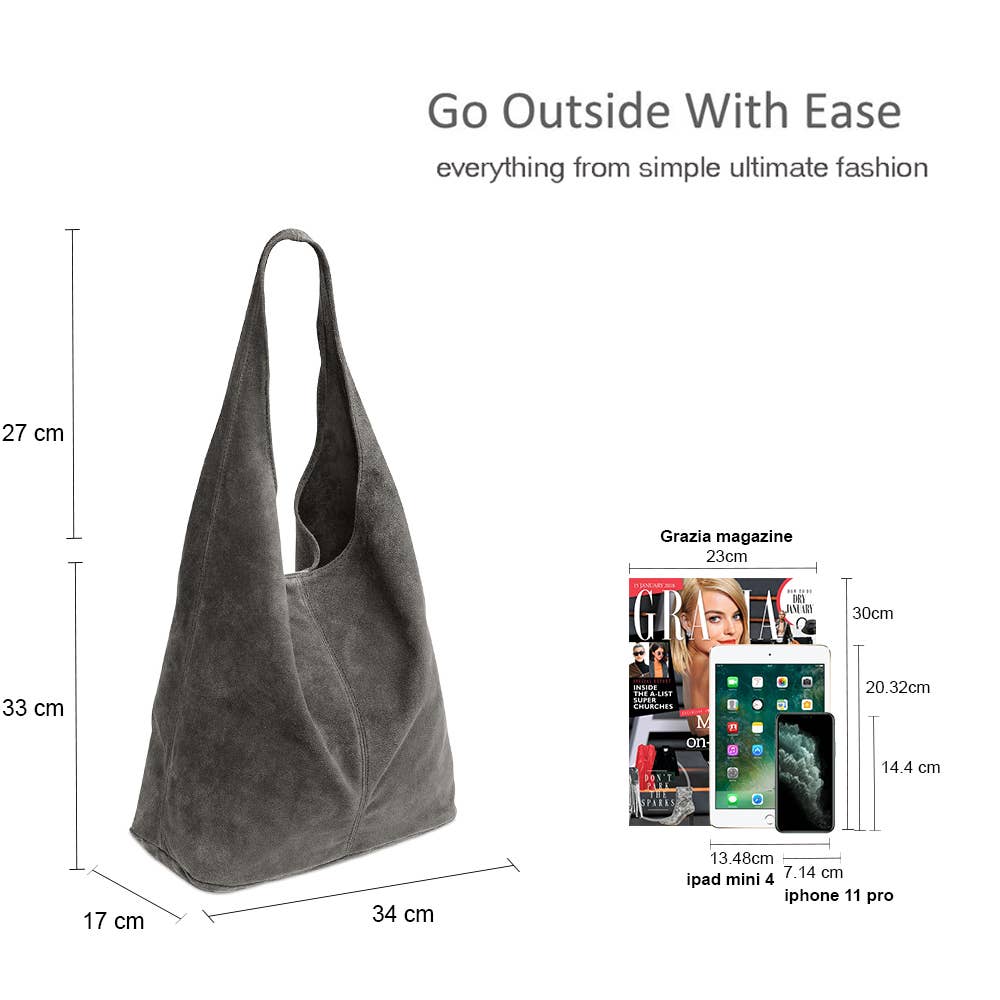 Genuine Italian Suede Large Tote Bag with Purse Black