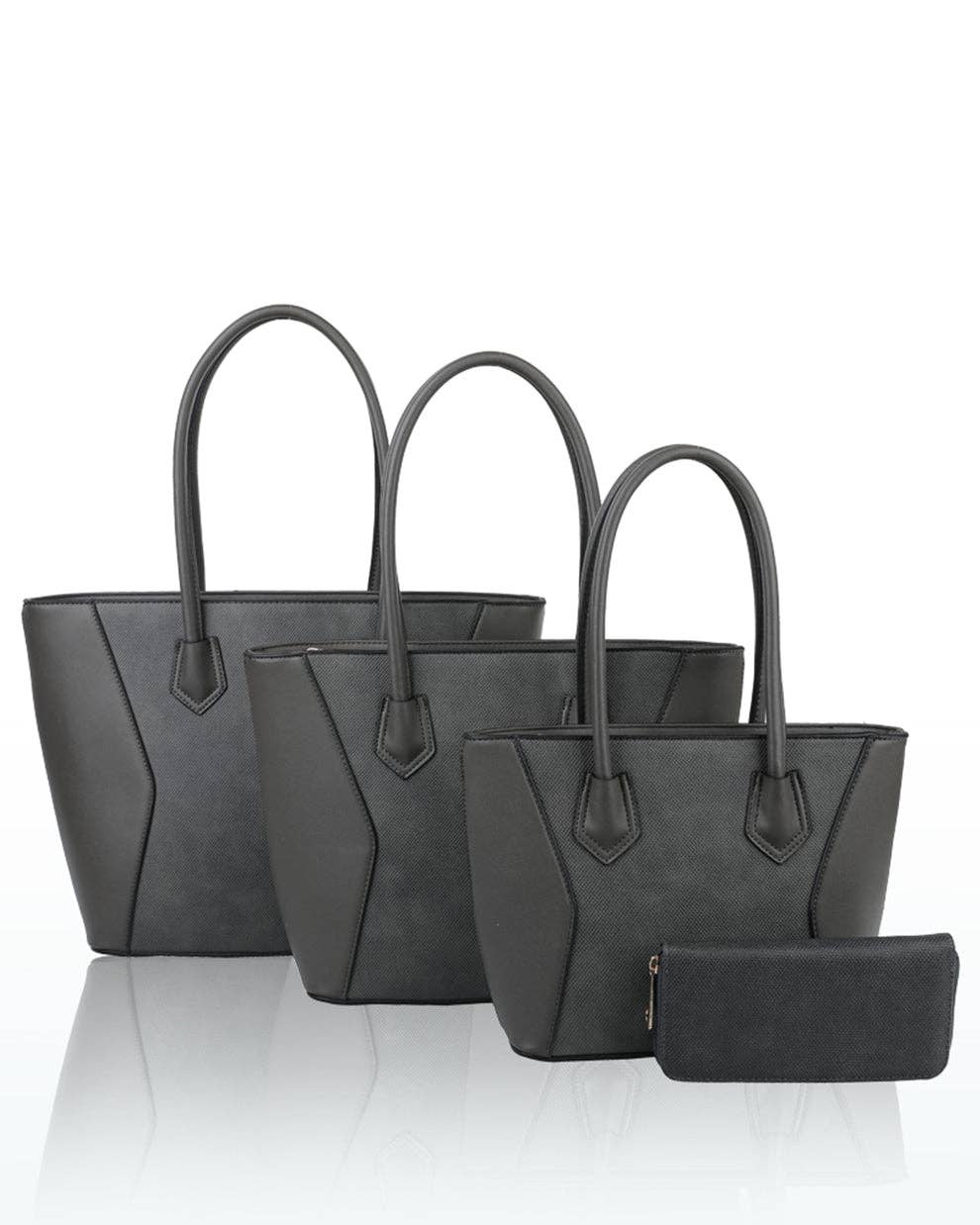 PU Leather Handbag Medium Tote Black