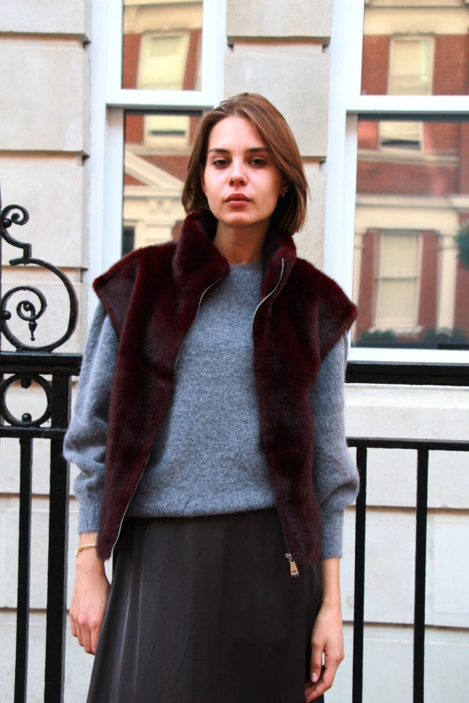 Mila- Faux Fur Gilet In Burgundy