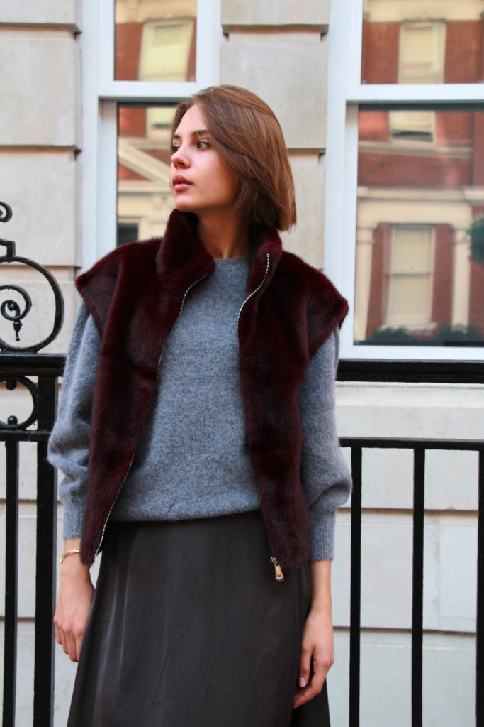 Mila- Faux Fur Gilet In Burgundy