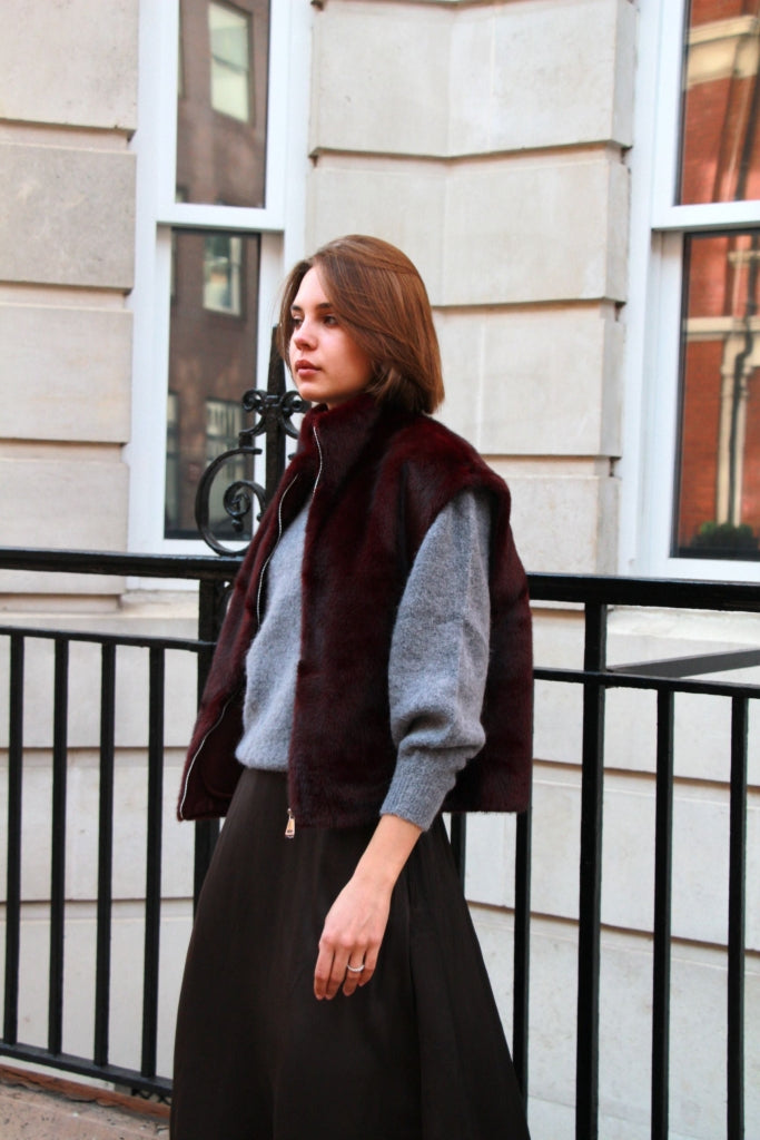 Mila- Faux Fur Gilet In Burgundy
