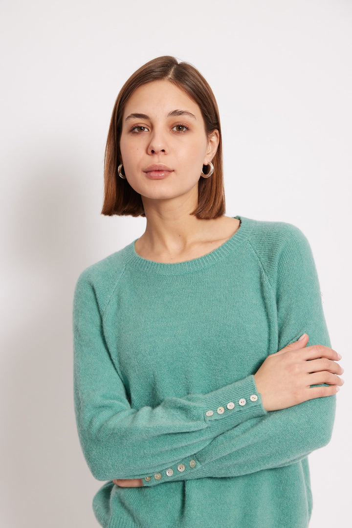 AGNES – BUTTON-EMBELLISHED SWEATER IN PINE