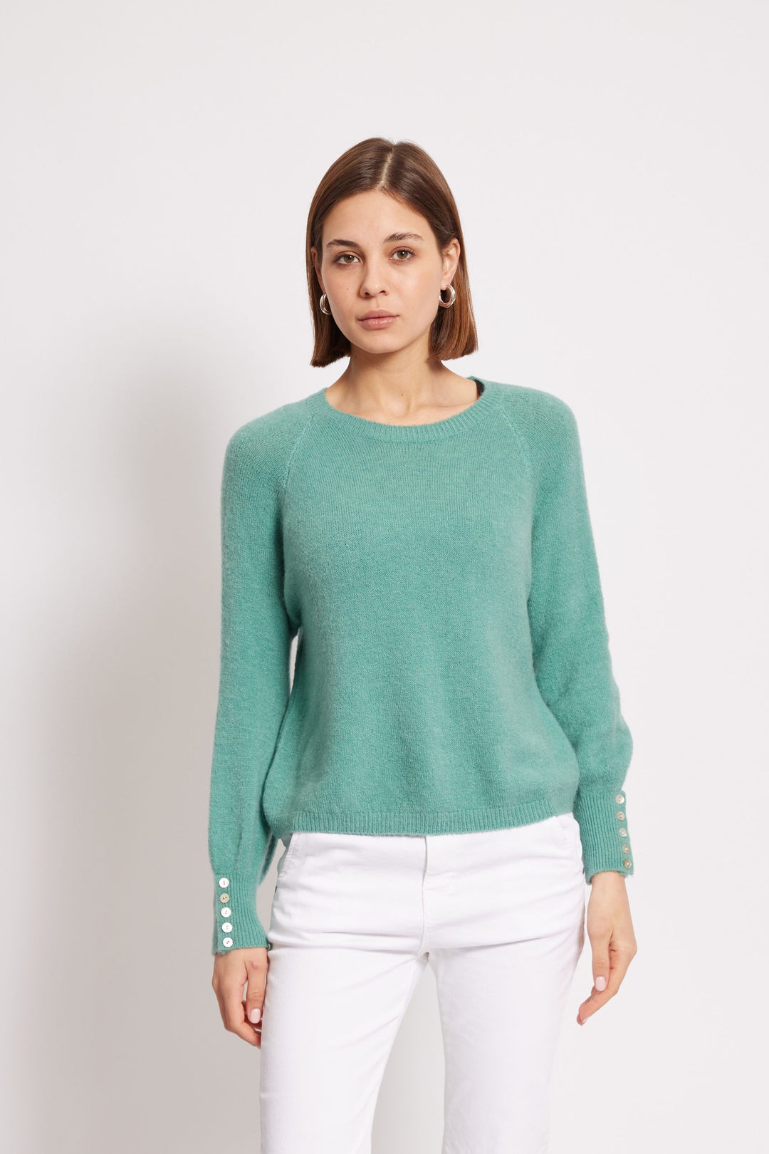 AGNES – BUTTON-EMBELLISHED SWEATER IN PINE