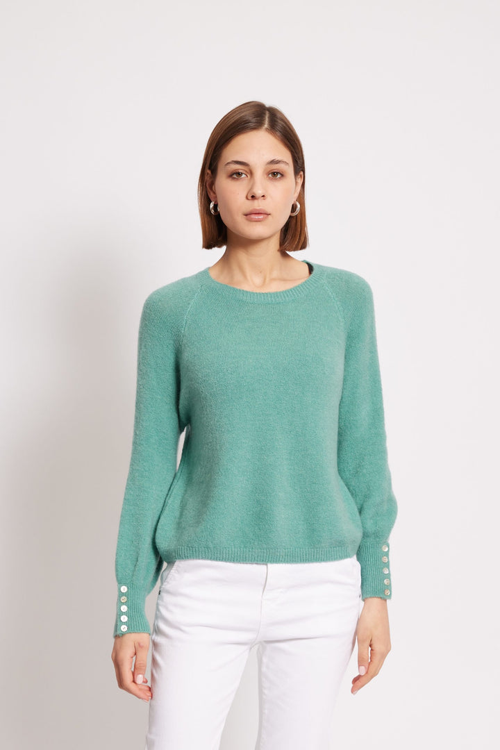 AGNES – BUTTON-EMBELLISHED SWEATER IN PINE