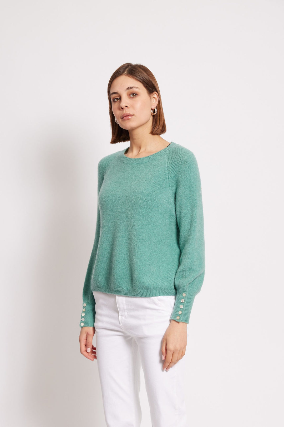 AGNES – BUTTON-EMBELLISHED SWEATER IN PINE