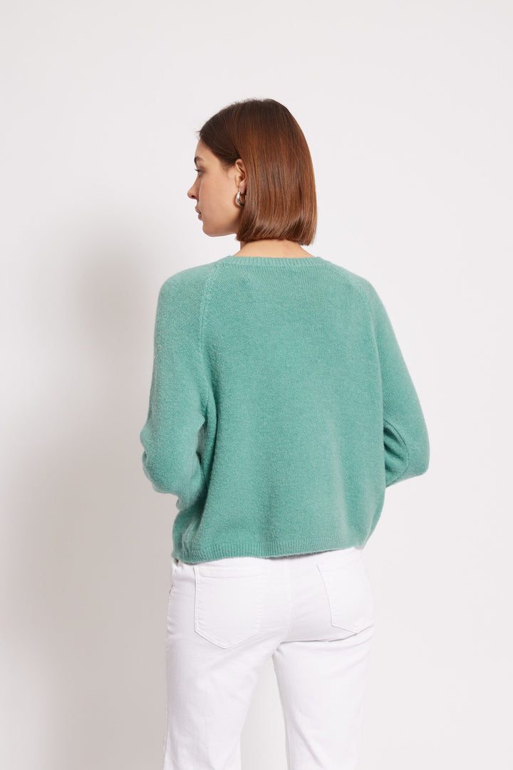 AGNES – BUTTON-EMBELLISHED SWEATER IN PINE