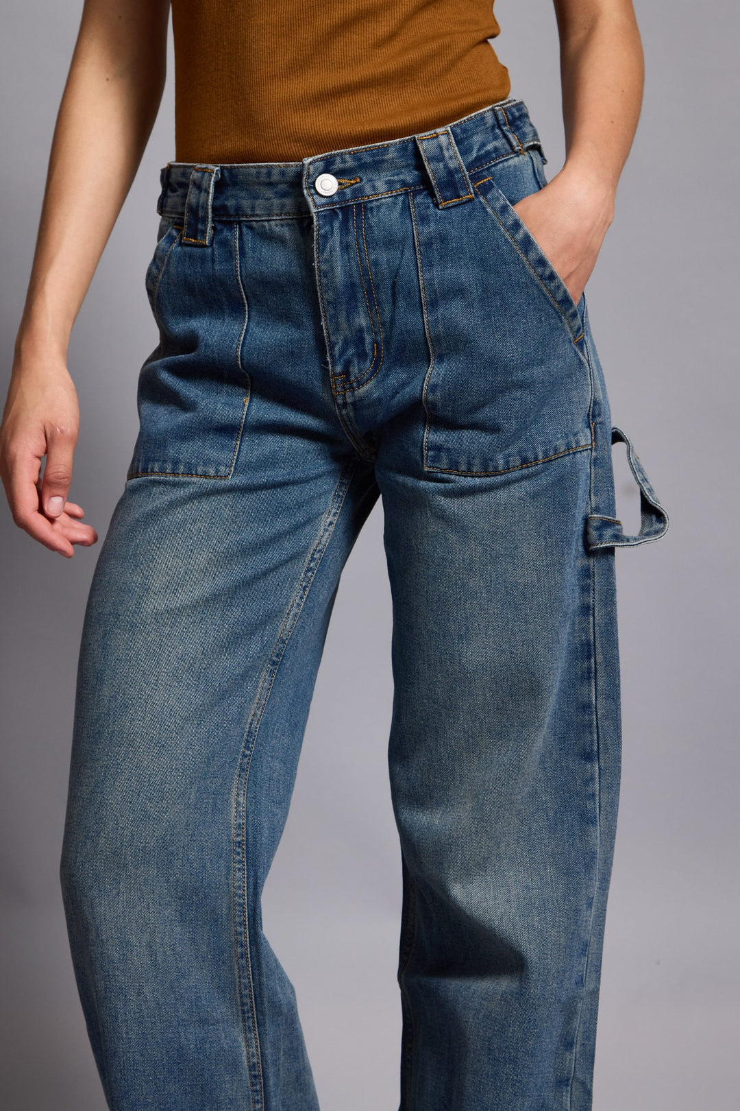 KATIE- STRAIGHT LEG CARGO PANTS IN BLUE DENIM