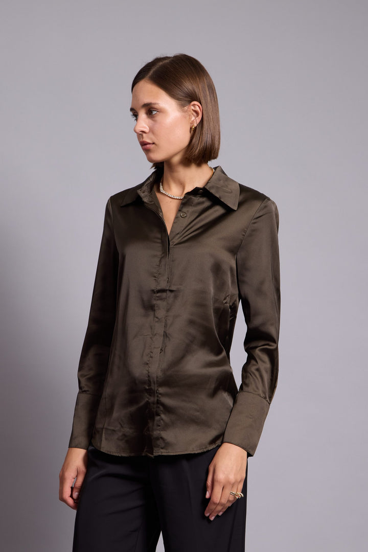 ALEXIS -SATIN SHIRT IN KHAKI