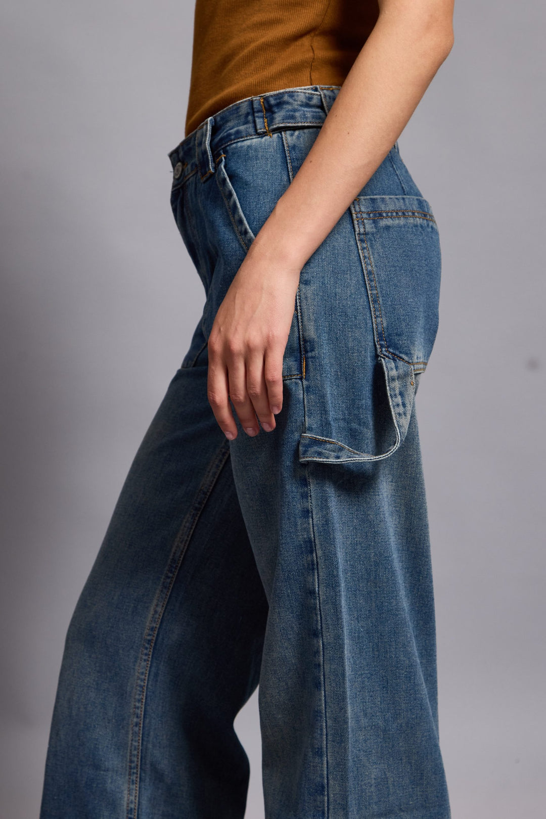 KATIE- STRAIGHT LEG CARGO PANTS IN BLUE DENIM