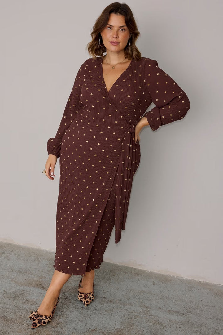 Chocolate Plisse Wrap Dress